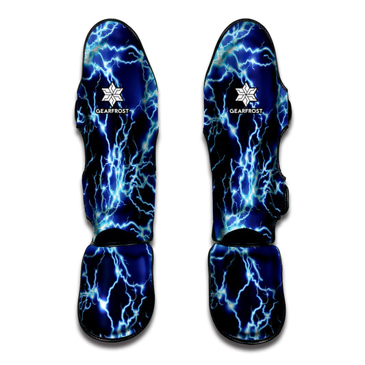 Blue Electric Lightning Print Muay Thai Shin Guard