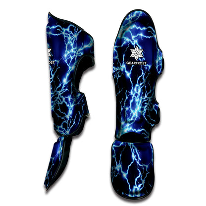 Blue Electric Lightning Print Muay Thai Shin Guard