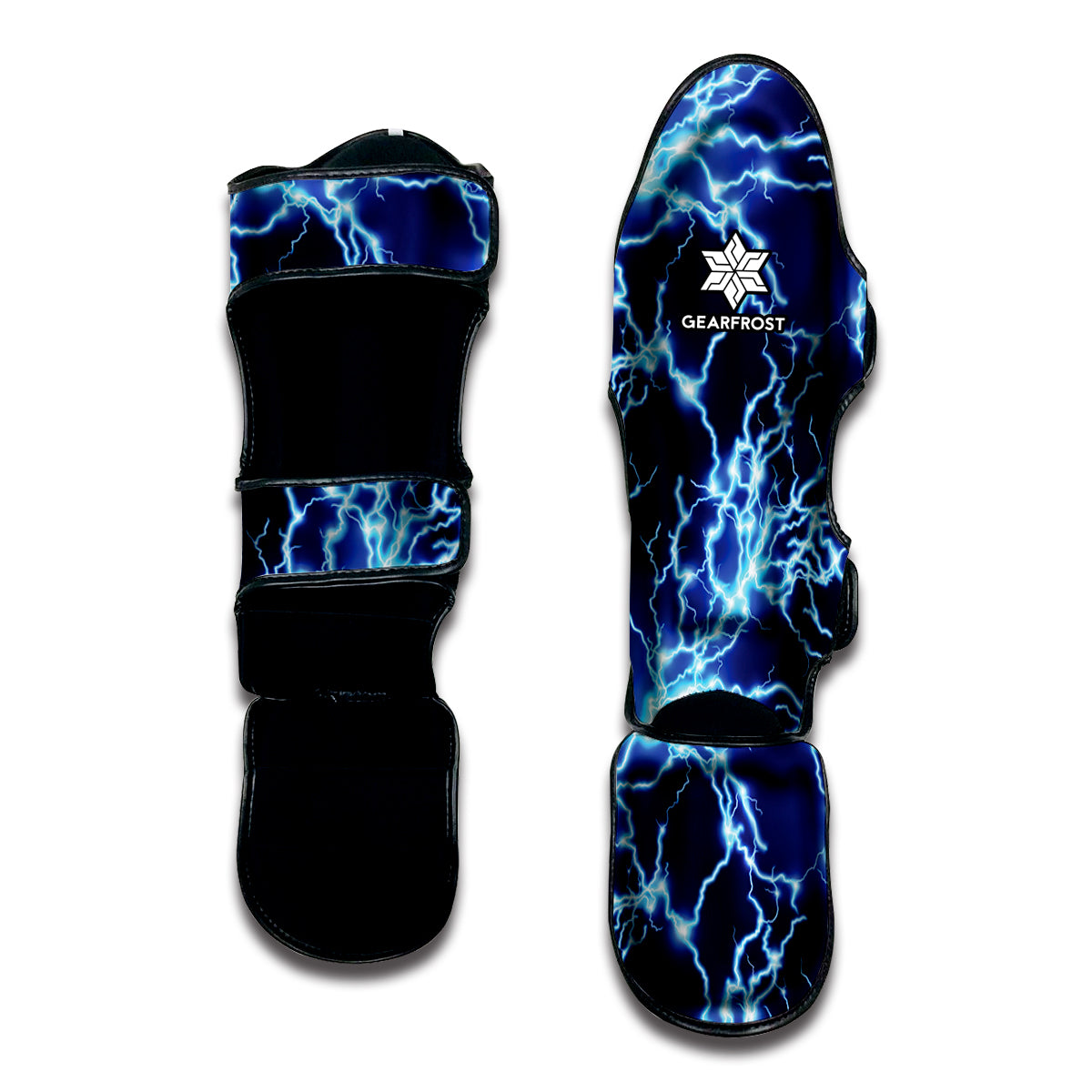 Blue Electric Lightning Print Muay Thai Shin Guard