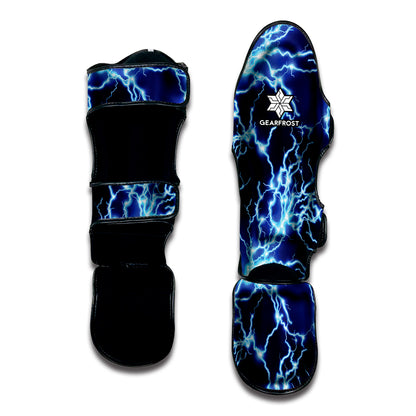 Blue Electric Lightning Print Muay Thai Shin Guard