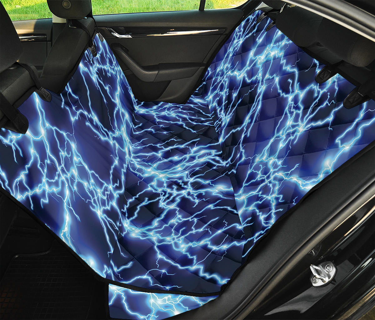Blue Electric Lightning Print Pet Car Back Seat Cover