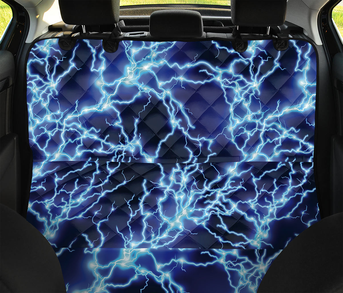 Blue Electric Lightning Print Pet Car Back Seat Cover