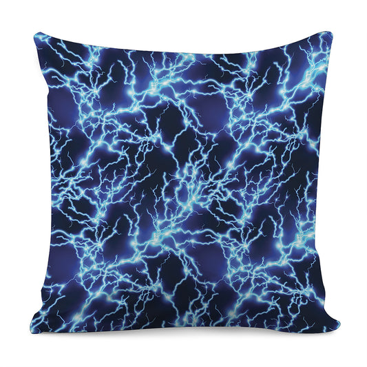 Blue Electric Lightning Print Pillow Cover