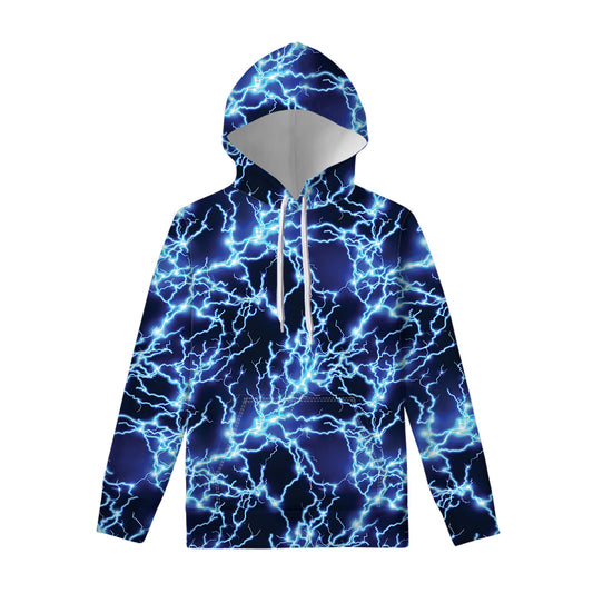 Blue Electric Lightning Print Pullover Hoodie