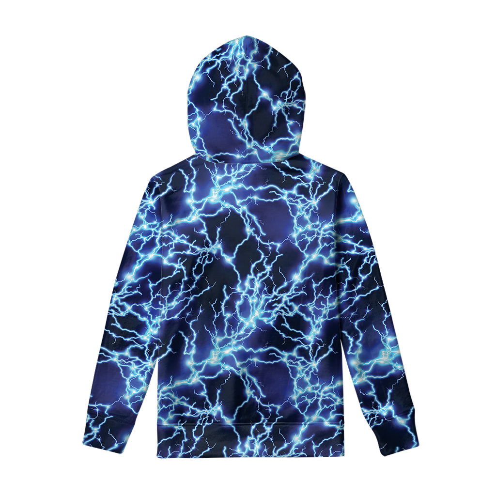 Blue Electric Lightning Print Pullover Hoodie