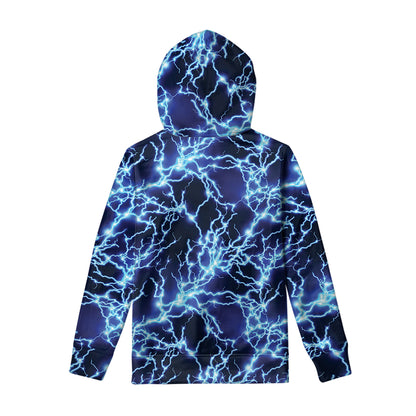 Blue Electric Lightning Print Pullover Hoodie