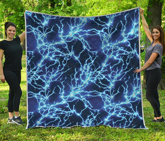 Blue Electric Lightning Print Quilt