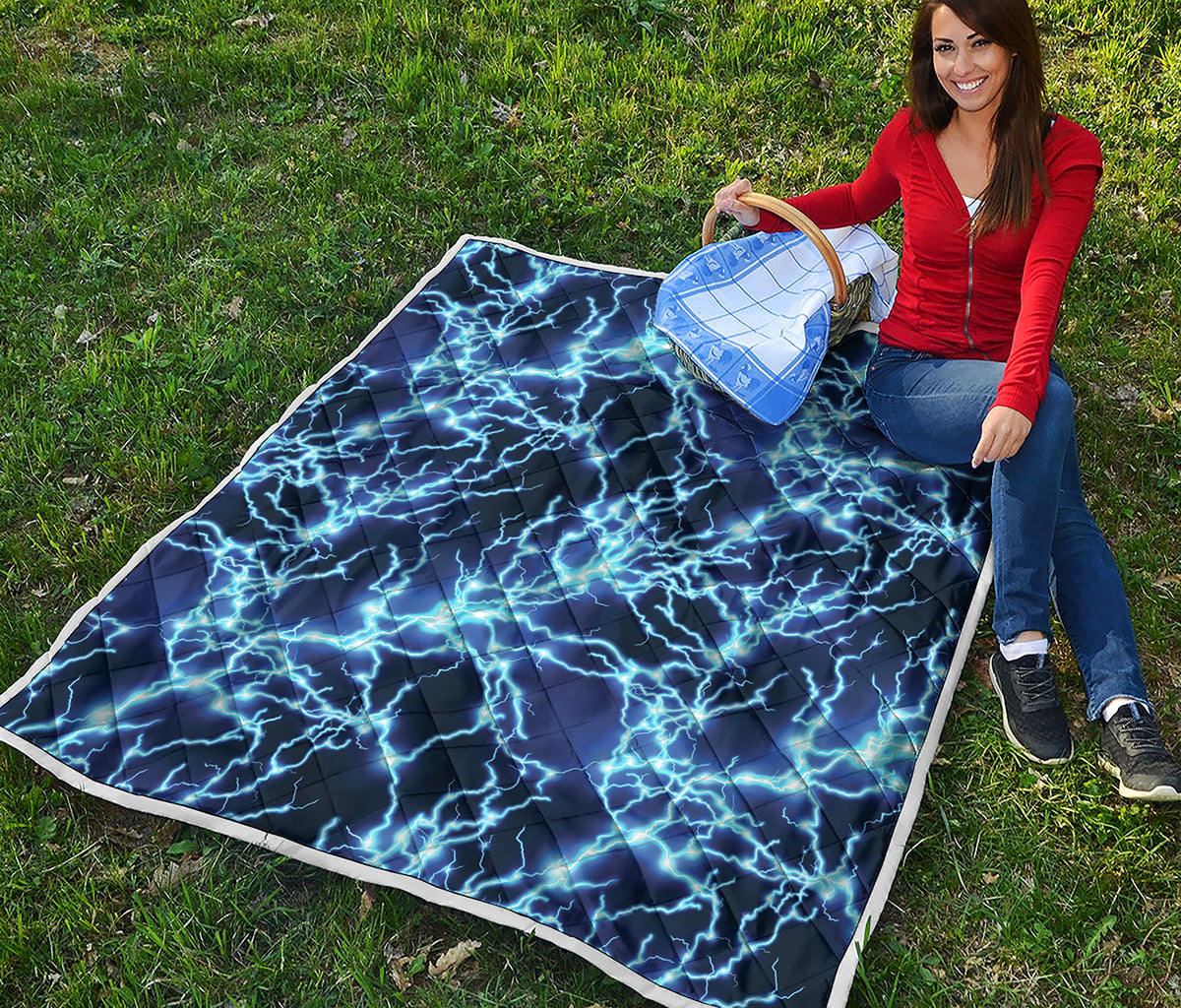 Blue Electric Lightning Print Quilt