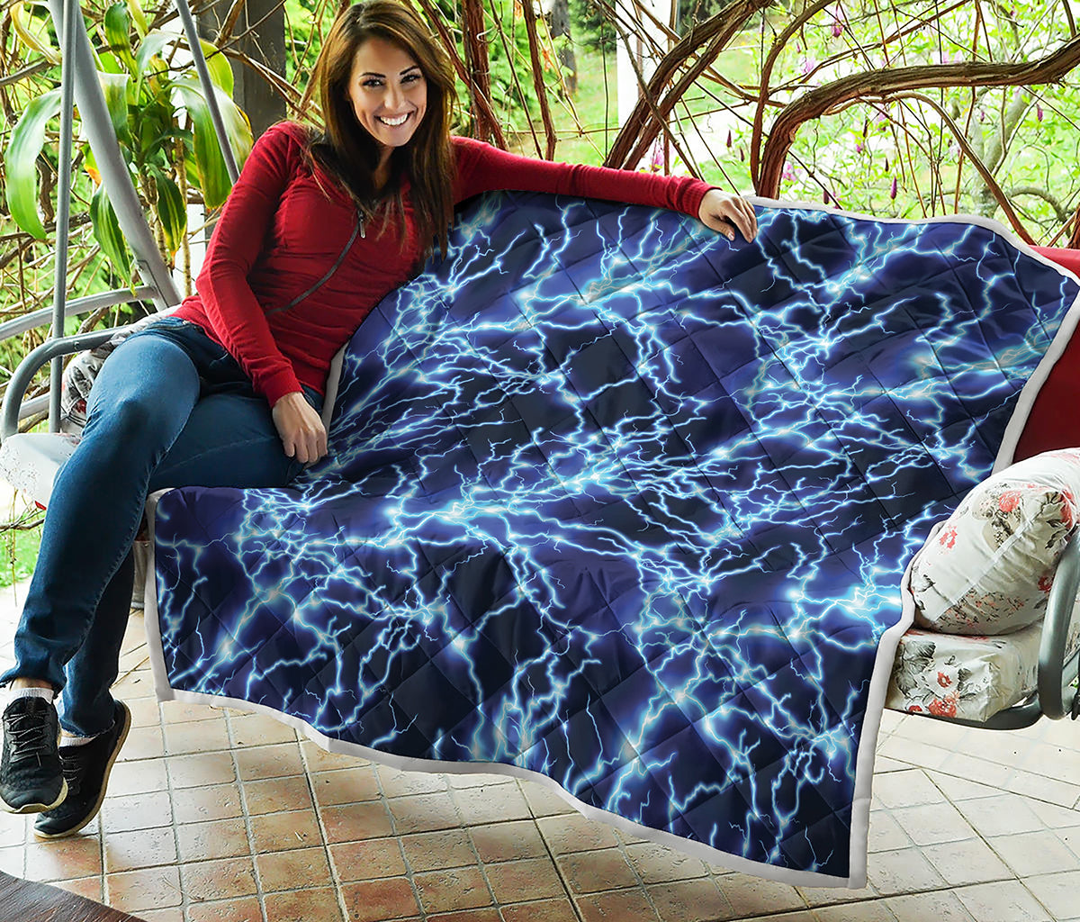 Blue Electric Lightning Print Quilt
