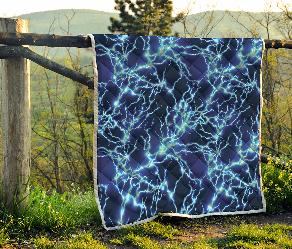 Blue Electric Lightning Print Quilt
