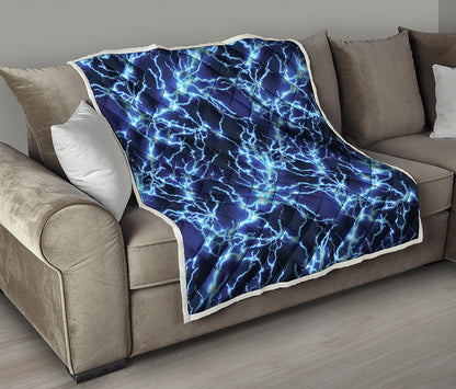 Blue Electric Lightning Print Quilt