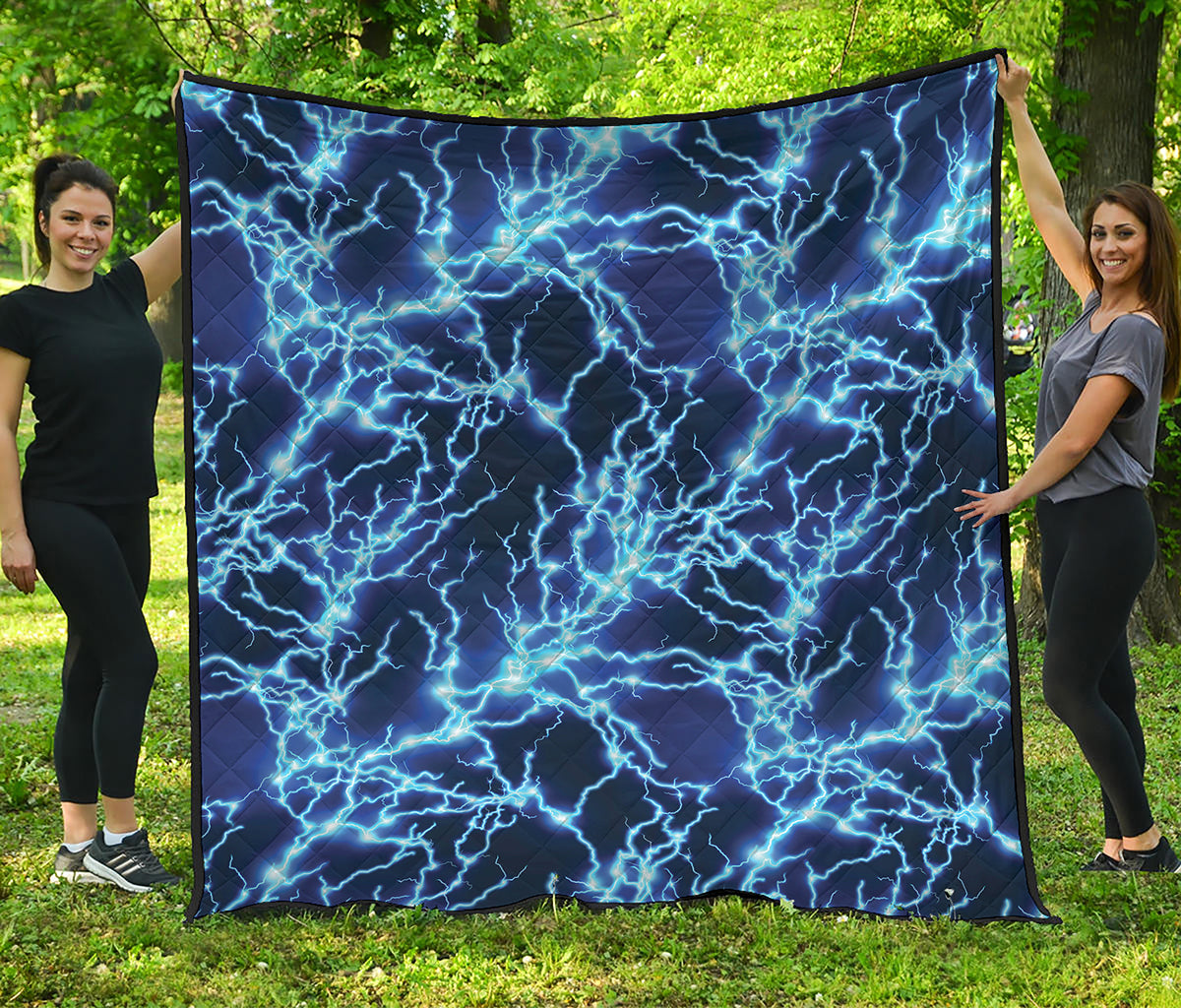 Blue Electric Lightning Print Quilt
