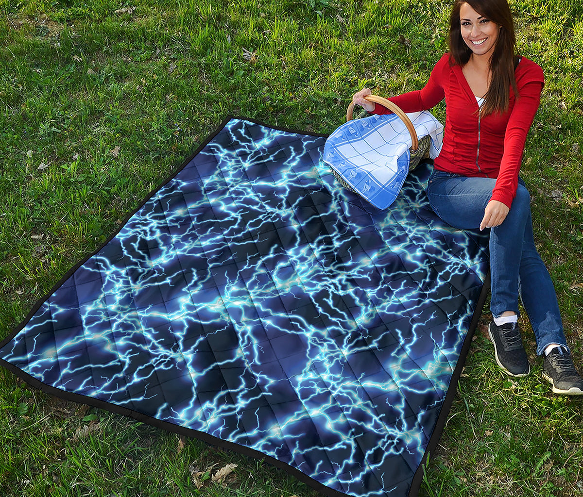 Blue Electric Lightning Print Quilt