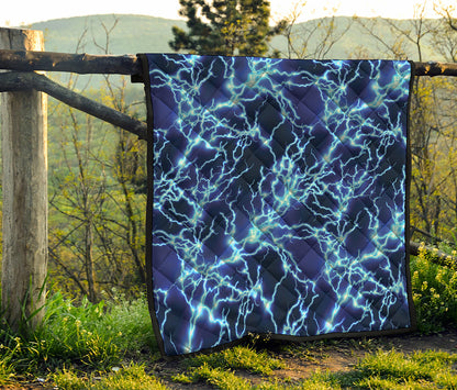 Blue Electric Lightning Print Quilt