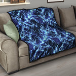 Blue Electric Lightning Print Quilt