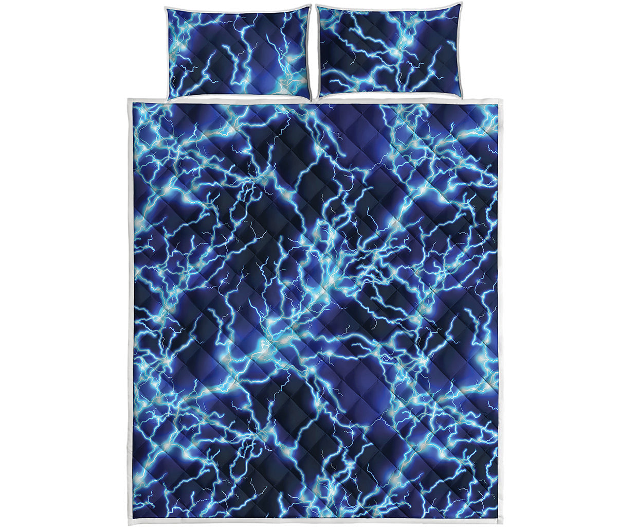 Blue Electric Lightning Print Quilt Bed Set