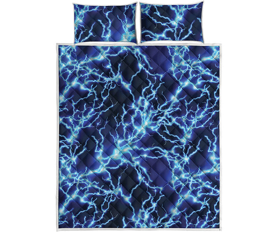 Blue Electric Lightning Print Quilt Bed Set