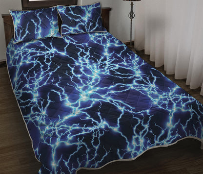 Blue Electric Lightning Print Quilt Bed Set