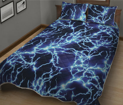 Blue Electric Lightning Print Quilt Bed Set