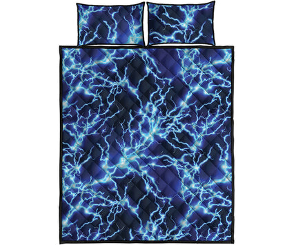 Blue Electric Lightning Print Quilt Bed Set
