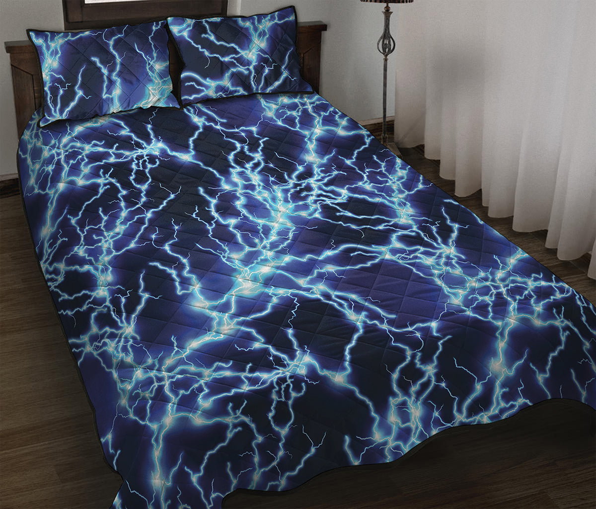 Blue Electric Lightning Print Quilt Bed Set