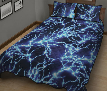 Blue Electric Lightning Print Quilt Bed Set
