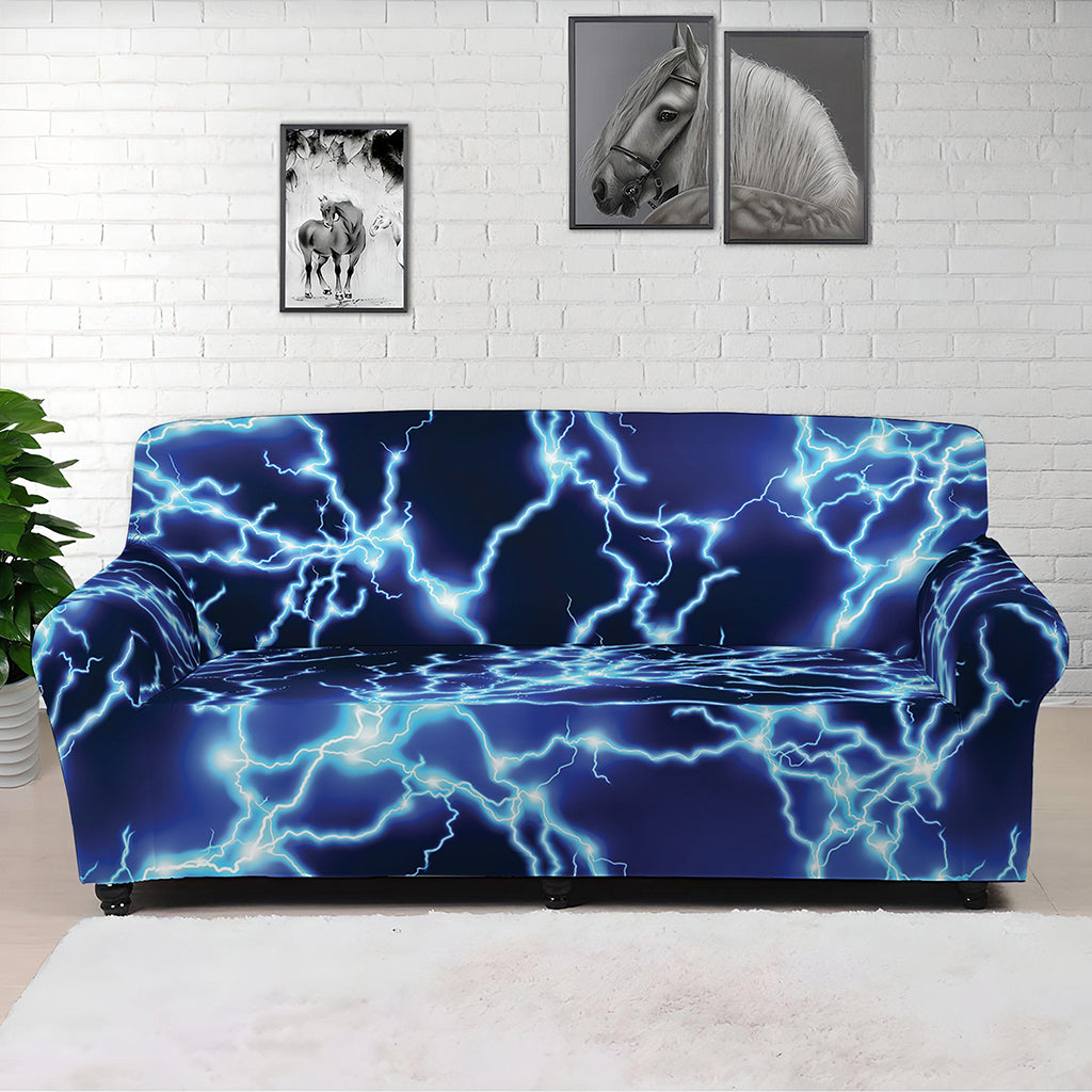 Blue Electric Lightning Print Sofa Cover