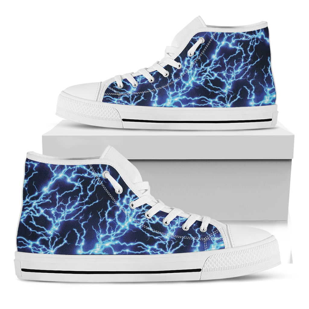 Blue Electric Lightning Print White High Top Shoes
