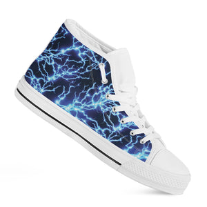 Blue Electric Lightning Print White High Top Shoes