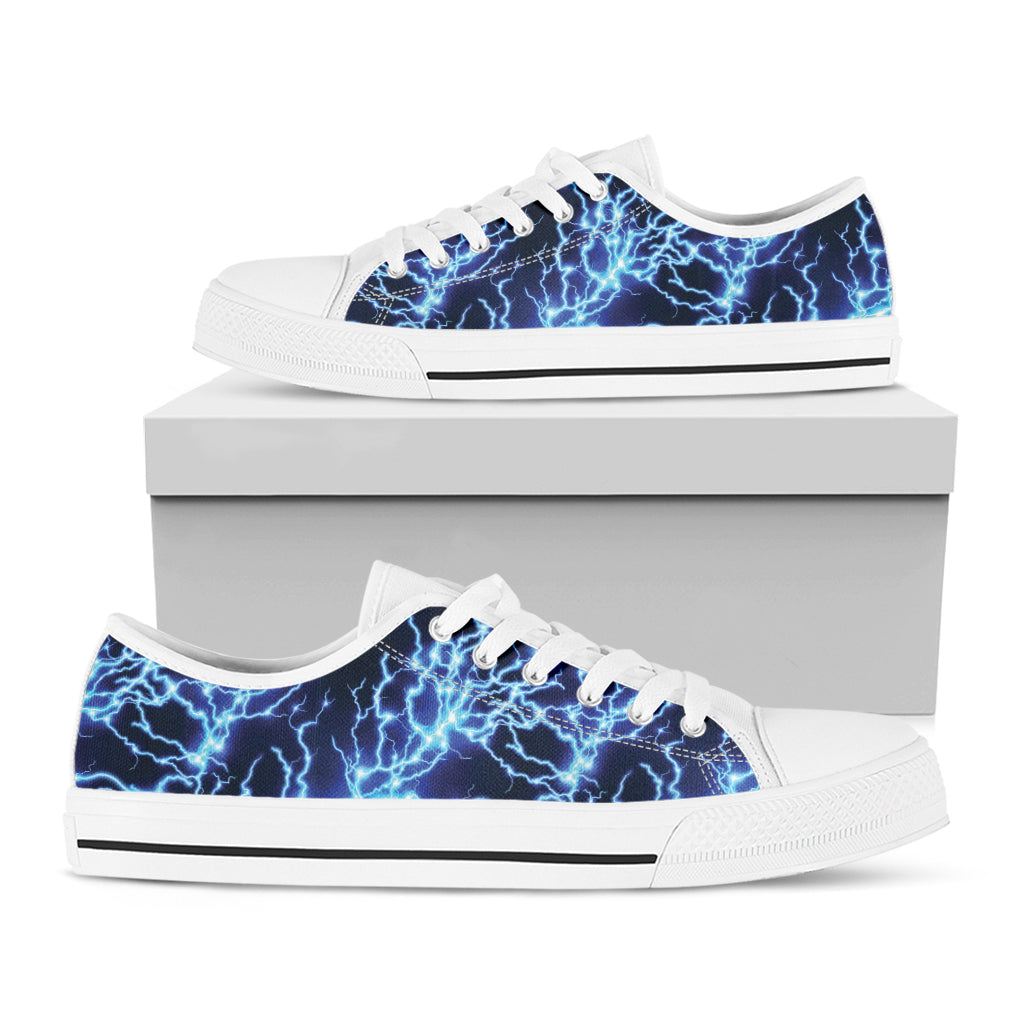 Blue Electric Lightning Print White Low Top Shoes
