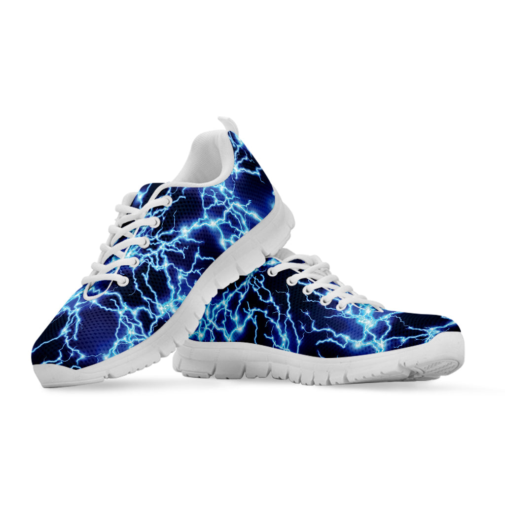 Blue Electric Lightning Print White Sneakers