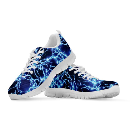 Blue Electric Lightning Print White Sneakers