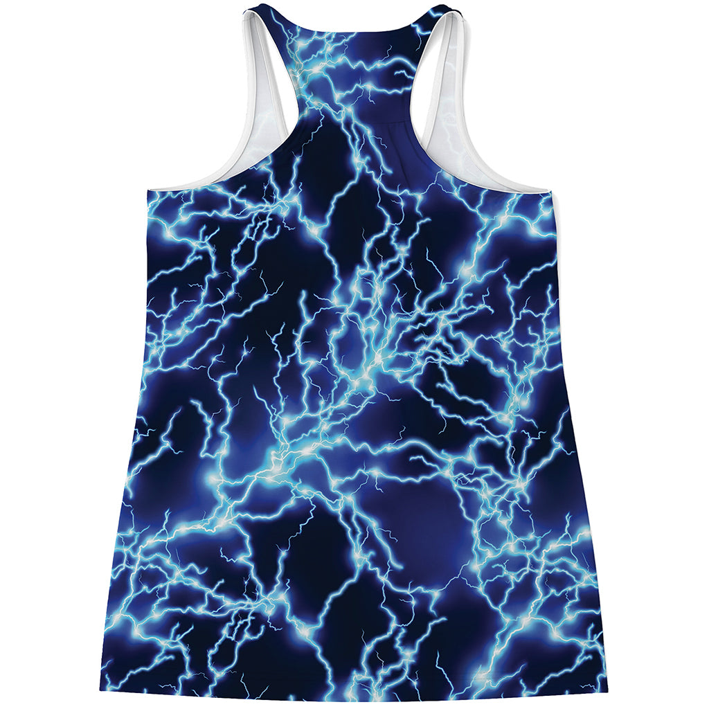 Blue Electric Lightning Print Women's Racerback Tank Top