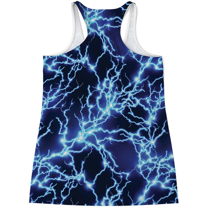 Blue Electric Lightning Print Women's Racerback Tank Top