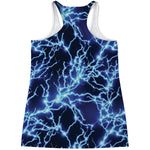 Blue Electric Lightning Print Women's Racerback Tank Top