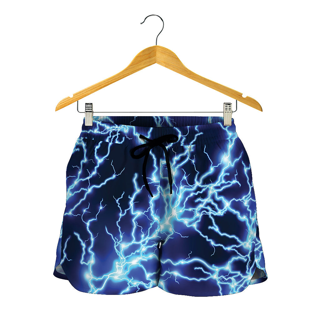 Blue Electric Lightning Print Women's Shorts