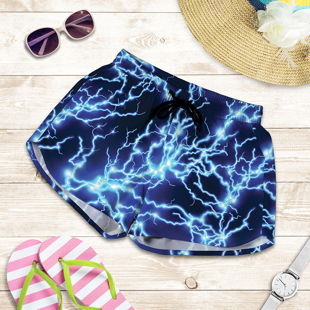 Blue Electric Lightning Print Women's Shorts