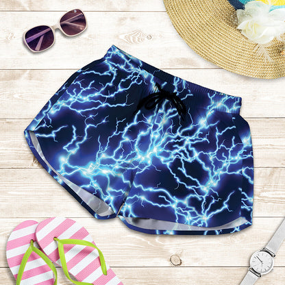 Blue Electric Lightning Print Women's Shorts