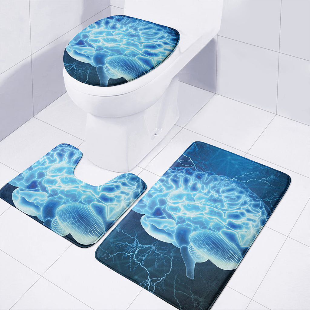 Blue Electrical Brain Activity Print 3 Piece Bath Mat Set