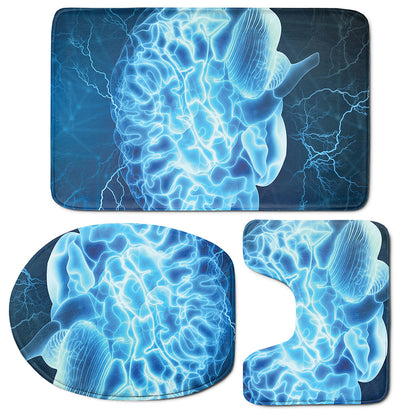 Blue Electrical Brain Activity Print 3 Piece Bath Mat Set