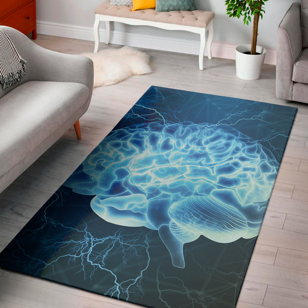 Blue Electrical Brain Activity Print Area Rug