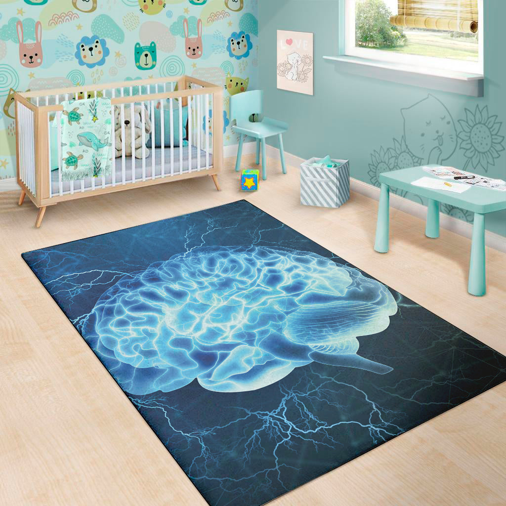 Blue Electrical Brain Activity Print Area Rug