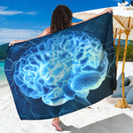 Blue Electrical Brain Activity Print Beach Sarong Wrap