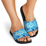 Blue Electrical Brain Activity Print Black Slide Sandals