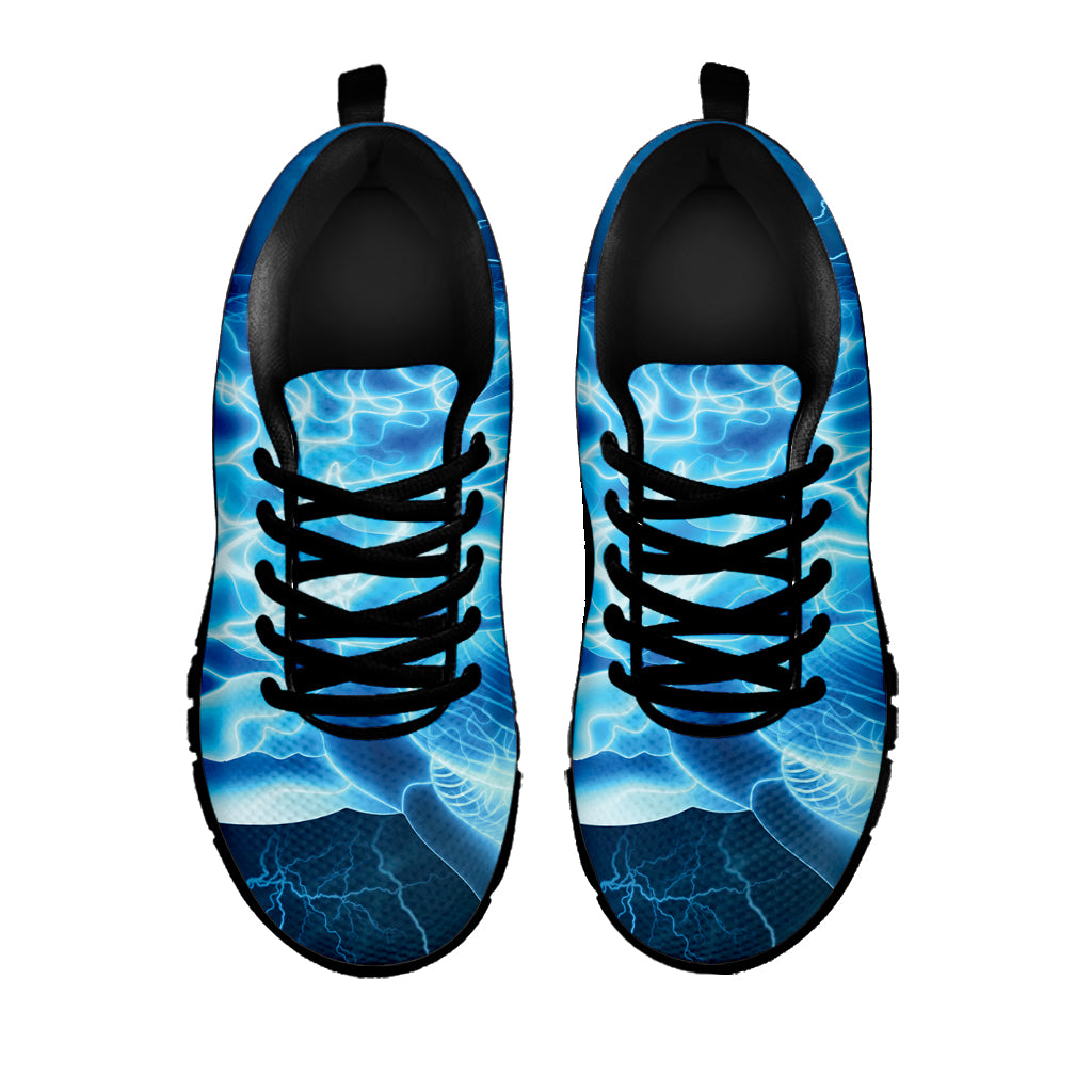 Blue Electrical Brain Activity Print Black Sneakers