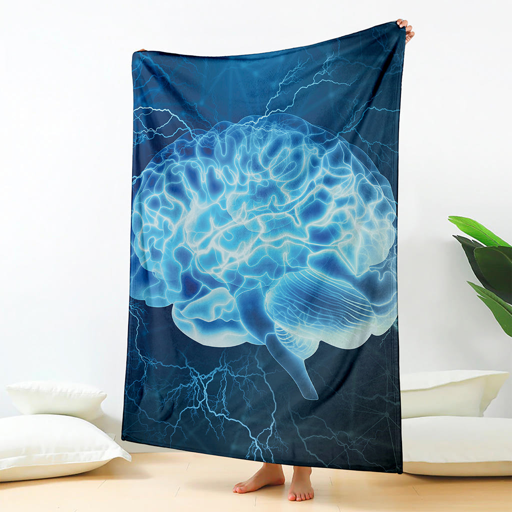 Blue Electrical Brain Activity Print Blanket