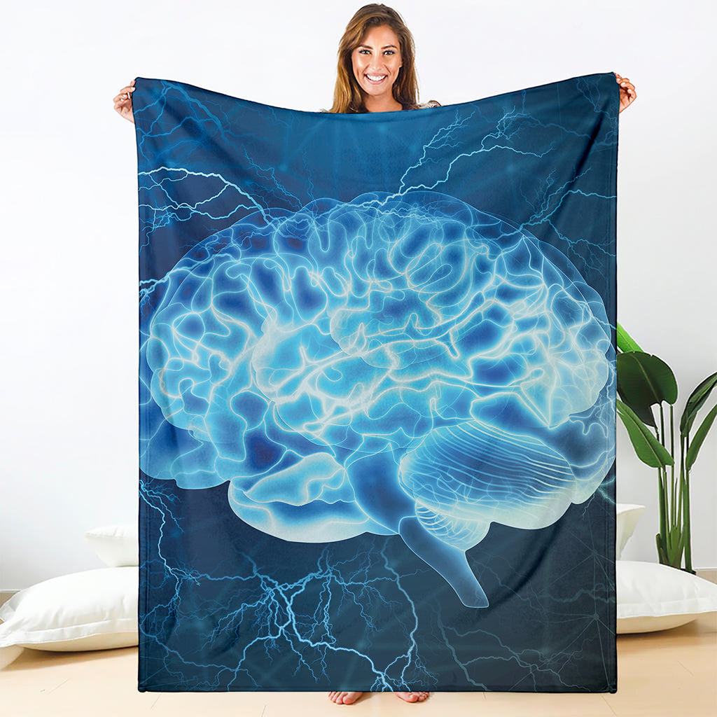 Blue Electrical Brain Activity Print Blanket