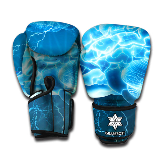 Blue Electrical Brain Activity Print Boxing Gloves