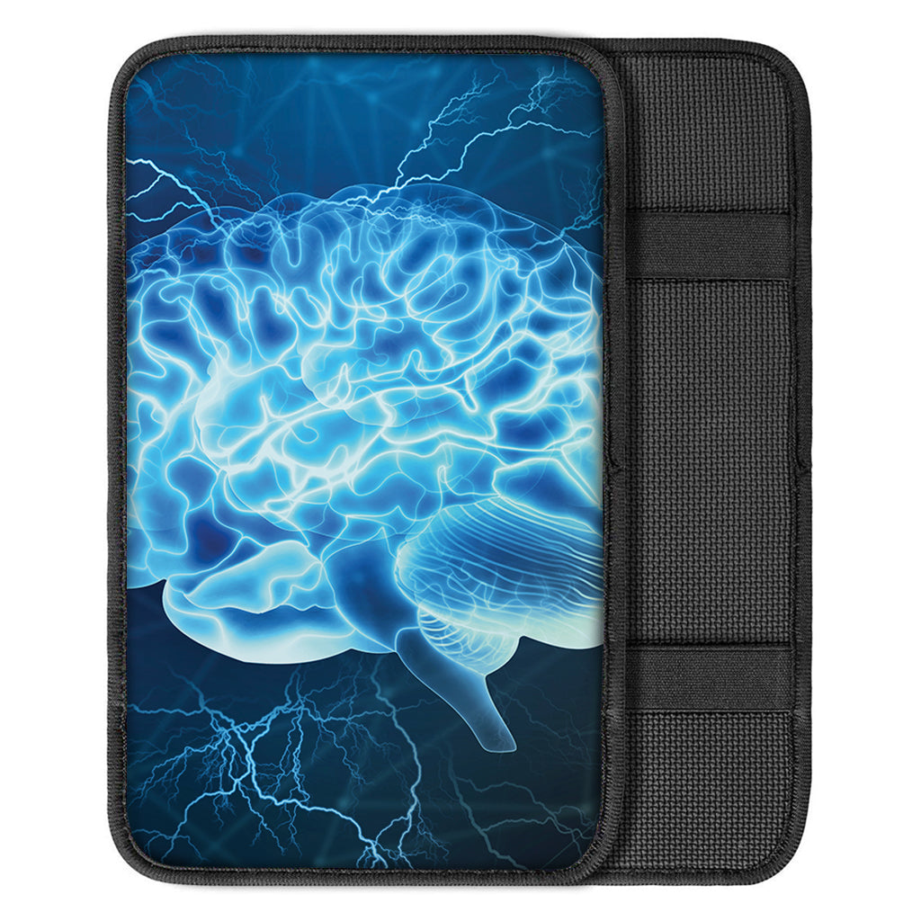 Blue Electrical Brain Activity Print Car Center Console Cover