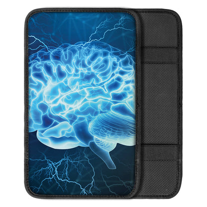 Blue Electrical Brain Activity Print Car Center Console Cover